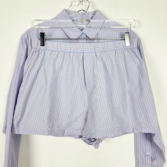 Reformation Willow Pajama Set Cropped Top Boxer Shorts Striped Blue Peach Size L - Picture 15 of 16